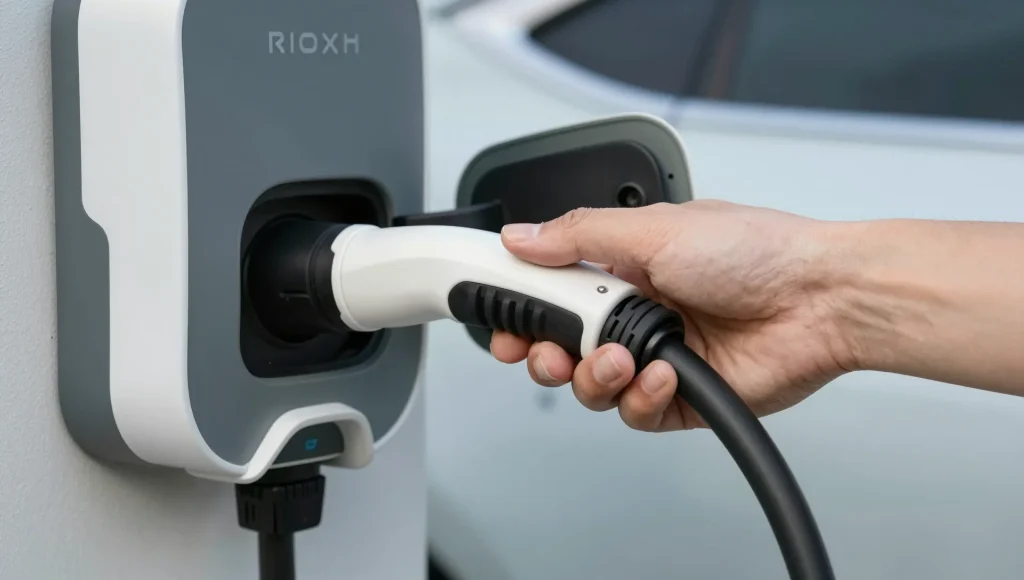 Ladekabel eines Elektroautos an einer Wallbox