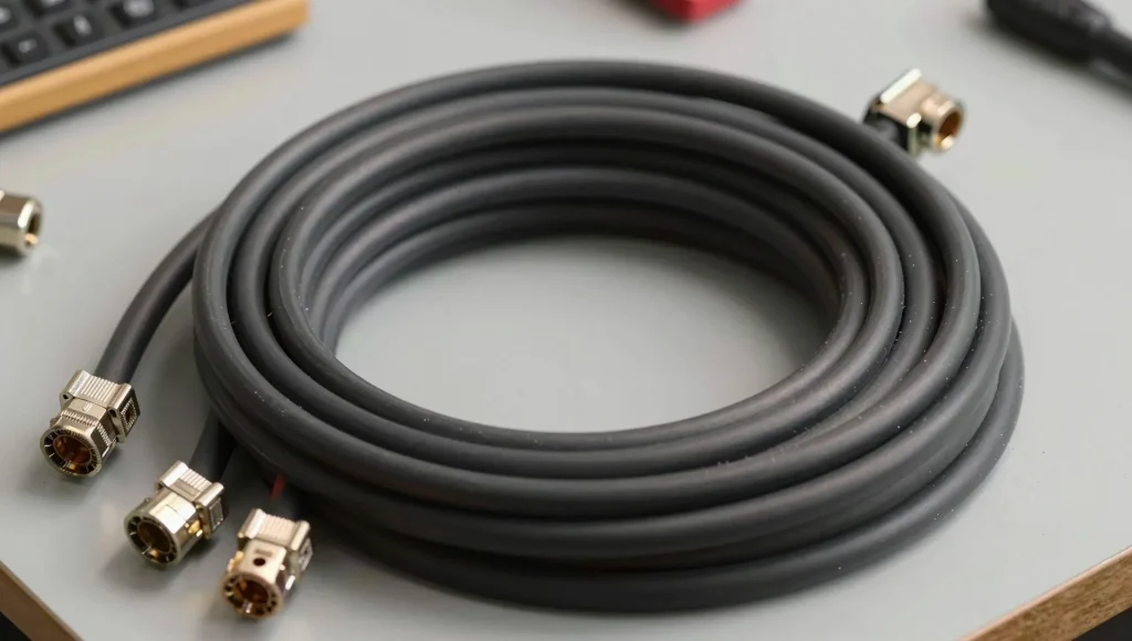 Detailaufnahme von Elektrokabeln vor der Verlegung.