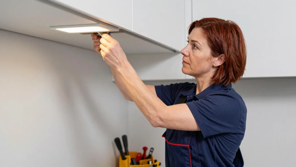 Montage einer Lichtleiste in der Küche.