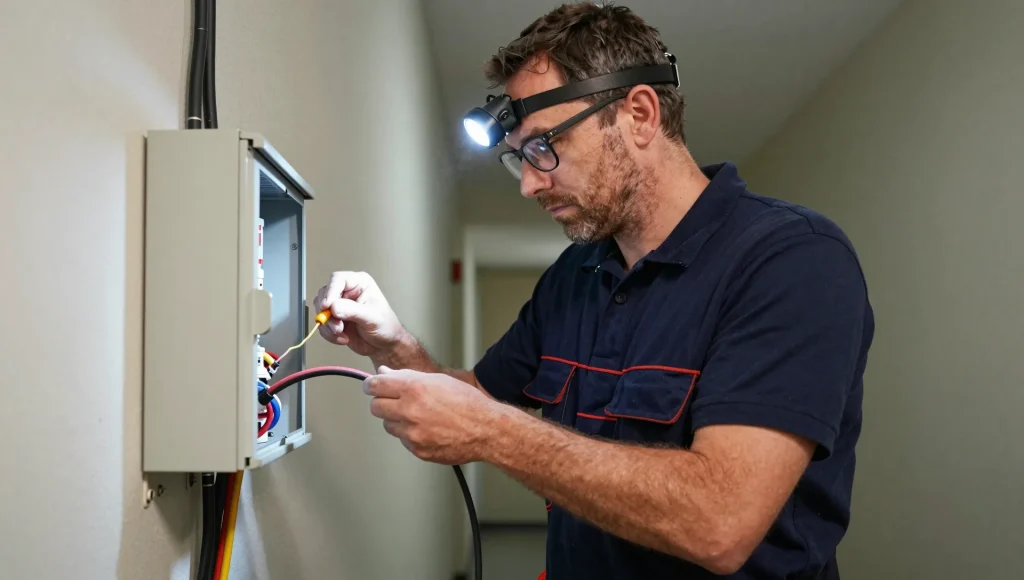 Elektrofachkraft grenzt die Ursache eines Kurzschlusses im Verteiler ein