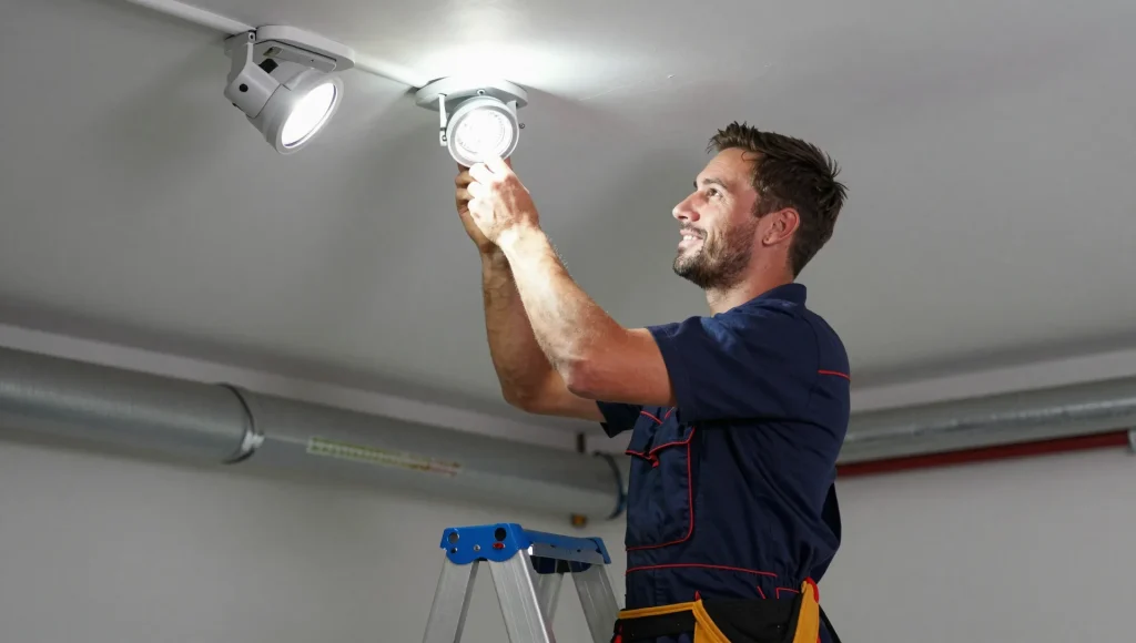 Montage von LED-Spots an der Decke