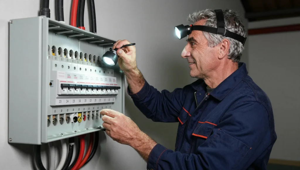 Fehlersuche am Sicherungskasten nach einem Stromausfall.