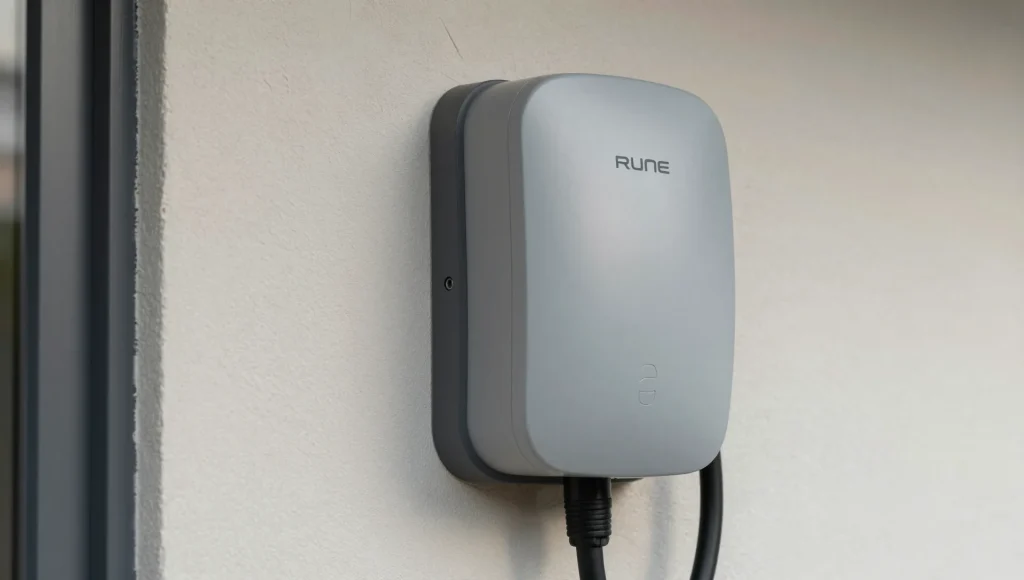 Detailaufnahme einer montierten Wallbox-Ladestation