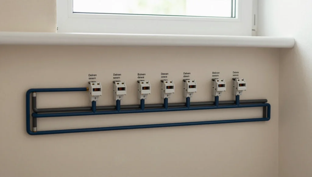 Detailaufnahme eines normgerecht aufgebauten Zählerschranks